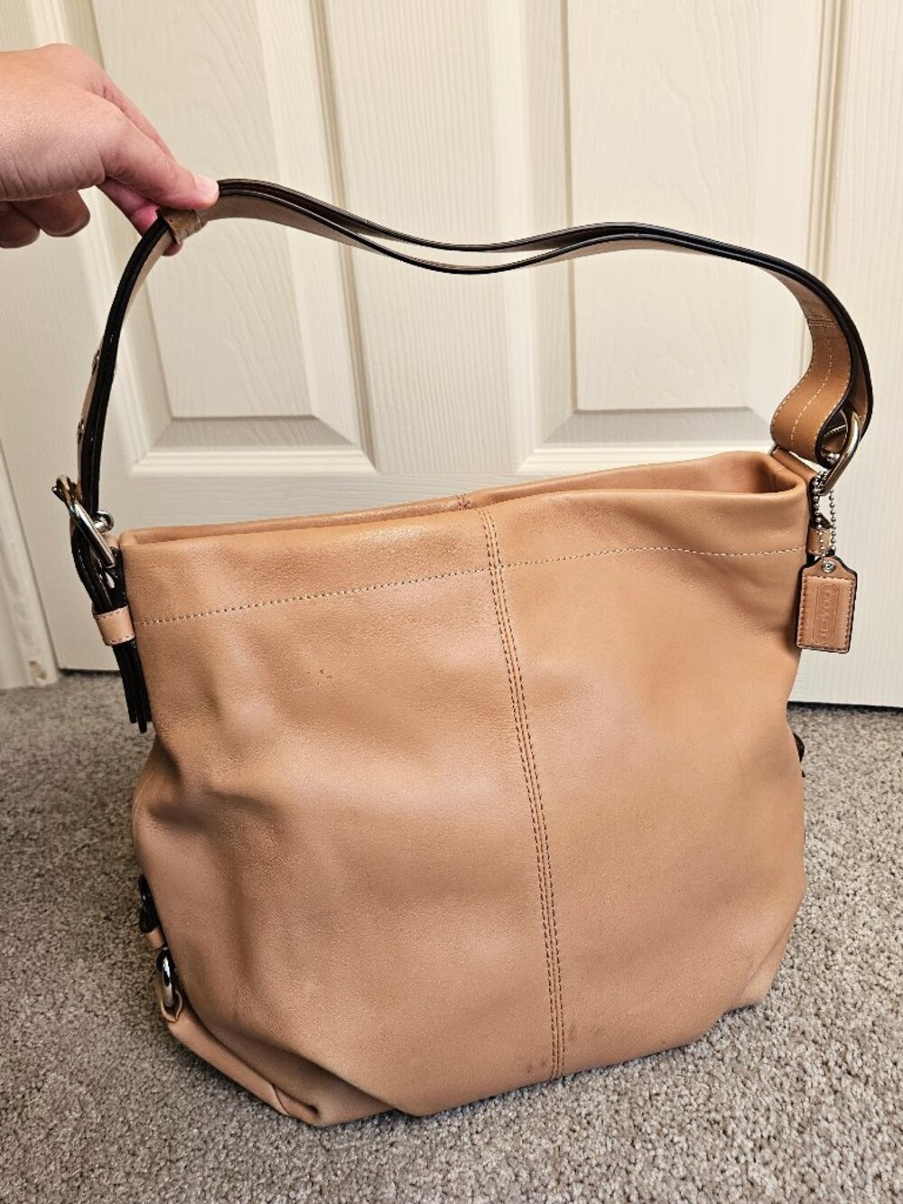 Coach Tan Leather Convertible Duffle Hobo Shoulder Bag F15064